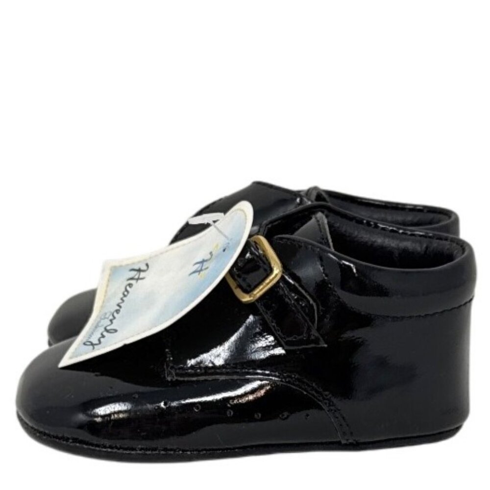 Heavenly Fashion Soles Black Baby Shoes Size 16 Patent Leather Buckle Strap New